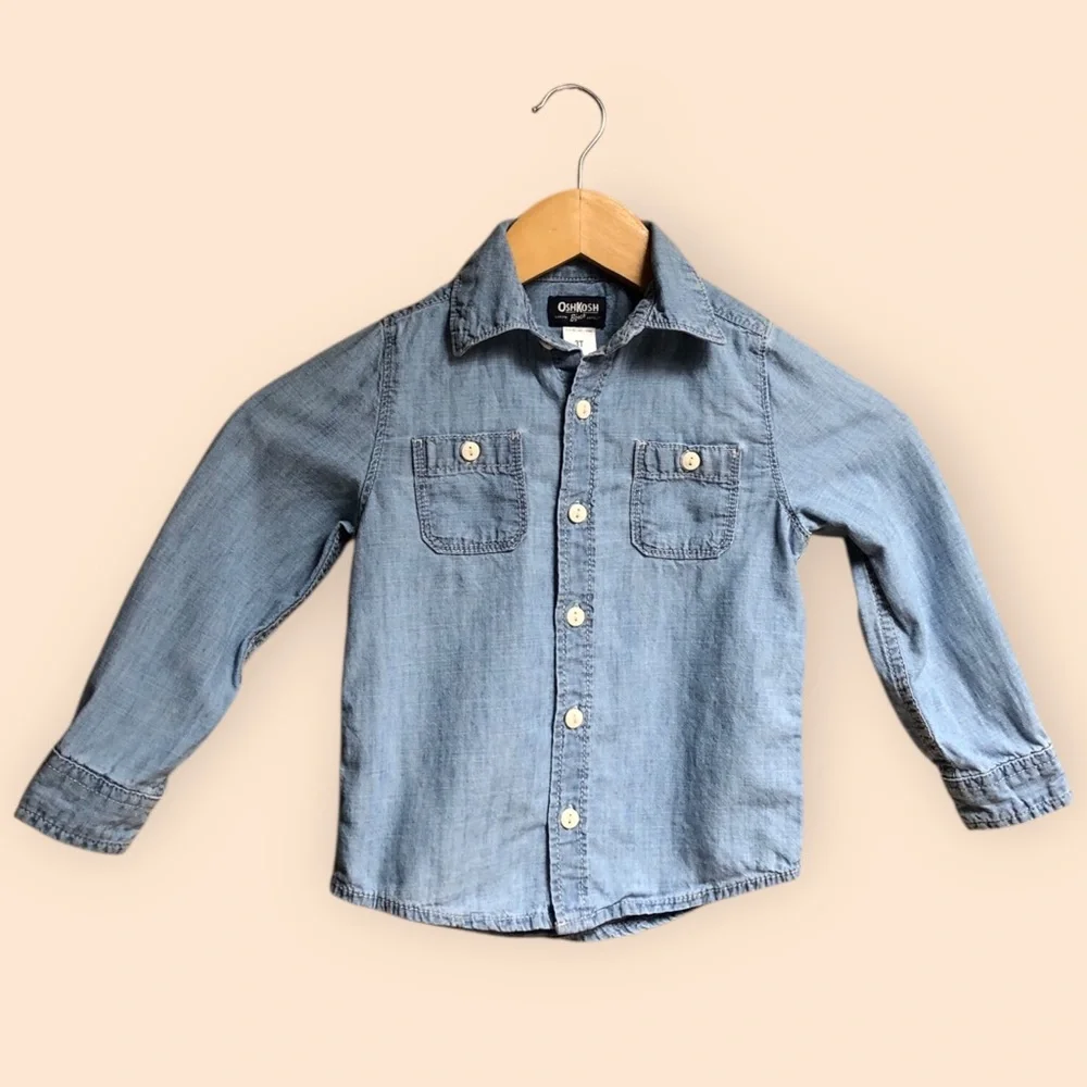 OshKosh B’gosh Kids Cotton Denim Button Front Shirt Collared Baby Kids 3T